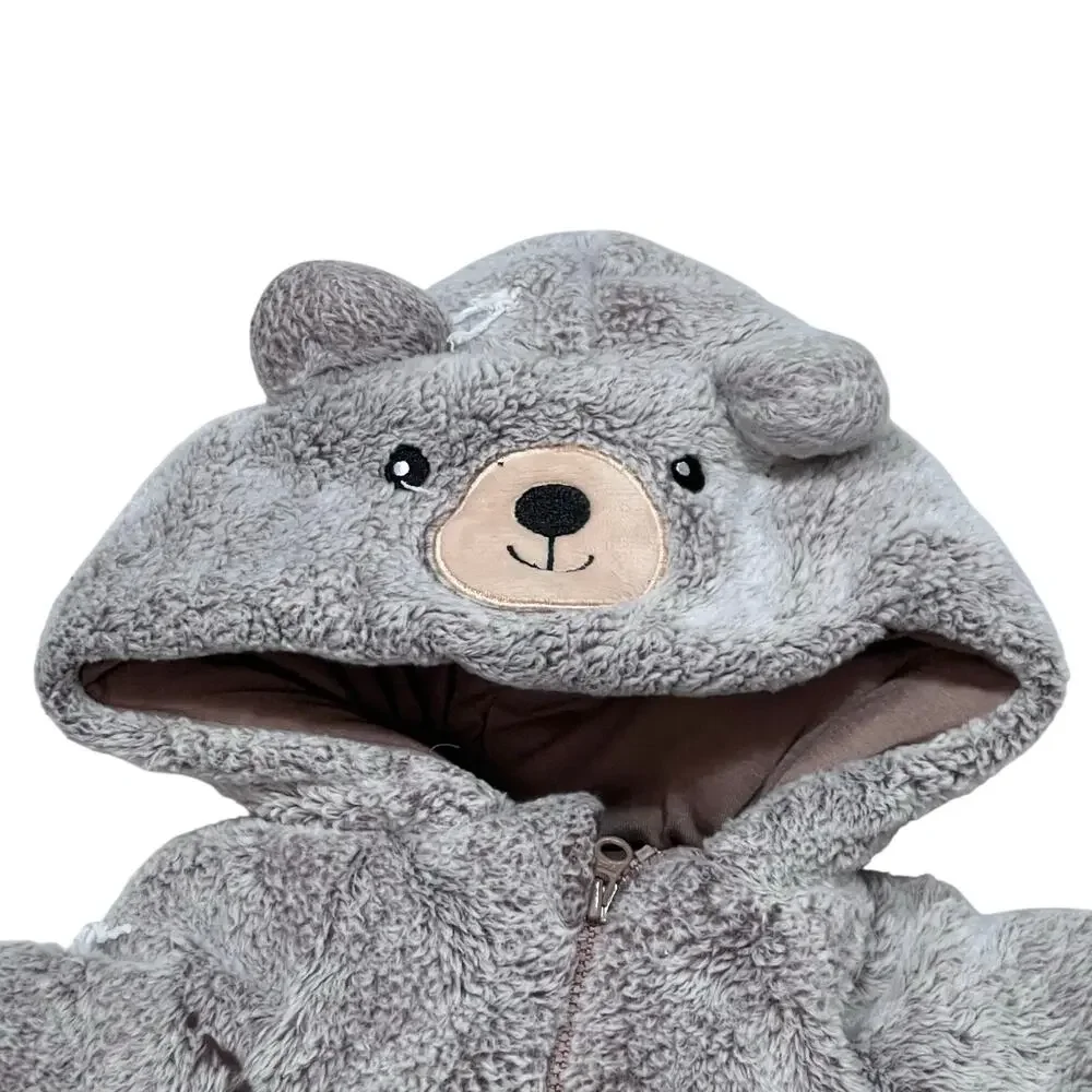 Koala Baby 1-Piece Plush Hooded Winter Body Suit 6-9 M Gray Bear Used